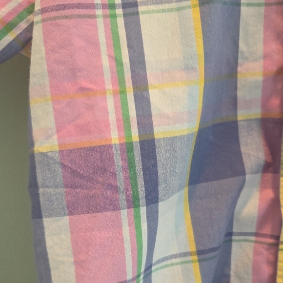 Wrangler Plaid Boys Size M (8) Button Down Shirt in Blue, Green, Yellow and Pink - Picture 9 of 9